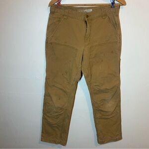Carhartt Rugged Flex Double Knee Work Pants 32x32 Brown Relaxed Fit Distressed